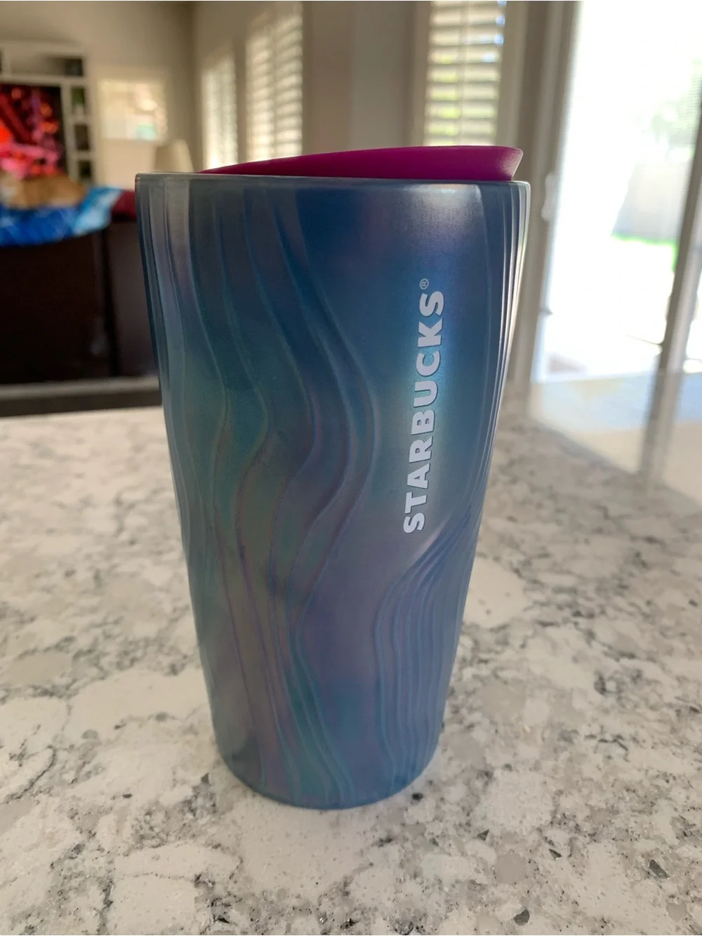Starbucks Iridescent Blue-Purple Tumbler with Pink Lid
